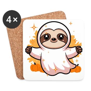 Costume de fantôme mignon de paresseux avec des citrouilles - Dessous de verre (lot de 4) - blanc - Devant