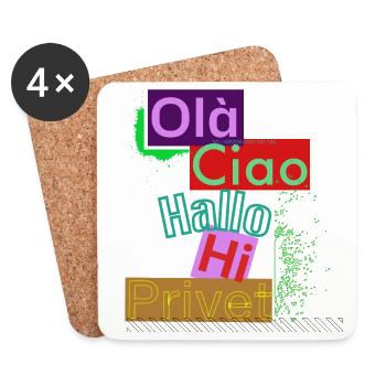 Variety of languages Colored greeting design - Coasters (set of 4) - white - Front