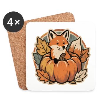 Süßer Halloween Fuchs im Kürbis mit Hexenhut - Untersetzer (4er-Set) - Weiß - Vorne