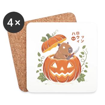 Capybara Kürbis - Lustiges Halloween T-Shirt - Untersetzer (4er-Set) - Weiß - Vorne