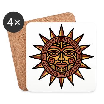 Aztec Sun Face Geometric Emblem - Coasters (set of 4) - white - Front