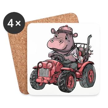Nilpferd Traktor Farmer - Untersetzer (4er-Set) - Weiß - Vorne