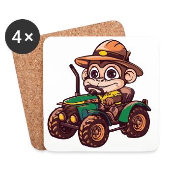 Monkey Tractor Farmer - Coasters (set of 4) - white - Front