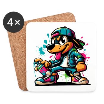 Graffiti Chien Style Skateboard - Dessous de verre (lot de 4) - blanc - Devant