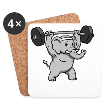 Heavy Lifter Elephant Strength Training - Coasters (set of 4) - white - Front
