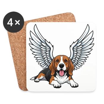 Cute Beagle Angel Cartoon Wings Mourning Dog Hold - Coasters (set of 4) - white - Front
