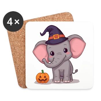 Mignon bébé éléphant sorcière citrouille Halloween - Dessous de verre (lot de 4) - blanc - Devant