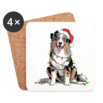 Weihnachtshund mit Lichterkette - Untersetzer (4er-Set) - Weiß - Vorne