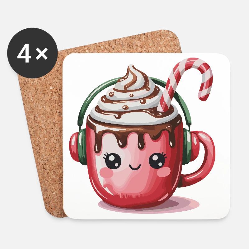 Cacao câlin avec des écouteurs - Dessous de verre (lot de 4) - blanc