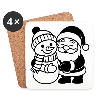 Design de Noël avec le Père Noël et le bonhomme de neige - Dessous de verre (lot de 4) - blanc - Devant