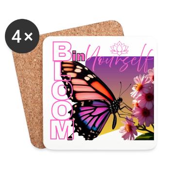 Schmetterling mit Spruch - Bloom in yourself - Untersetzer (4er-Set) - Weiß - Vorne