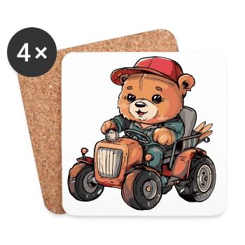 Bear Tractor Farmer - Coasters (set of 4) - white - Front