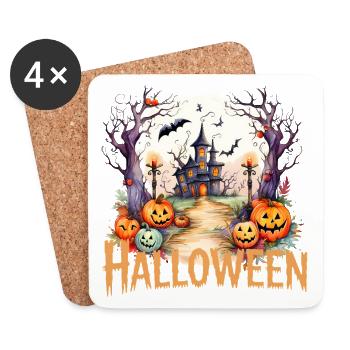 Halloween lantern path to the haunted mansion - Coasters (set of 4) - white - Front
