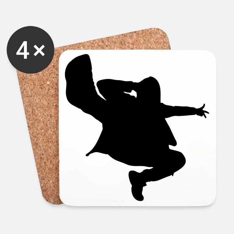 B-Boy Silhouette – Breakdance Jump Kick - Coasters (set of 4) - white