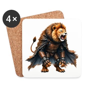 Lion Warrior with Armor and Cape - Coasters (set of 4) - white - Front