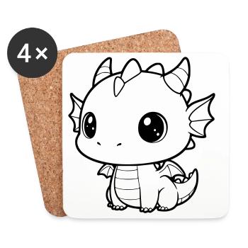 Cute Baby Dragon | Kawaii & Cuddly Vector - Coasters (set of 4) - white - Front