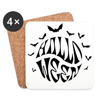 Logo du cercle d’Halloween avec des chauves-souris - Dessous de verre (lot de 4) - blanc - Devant