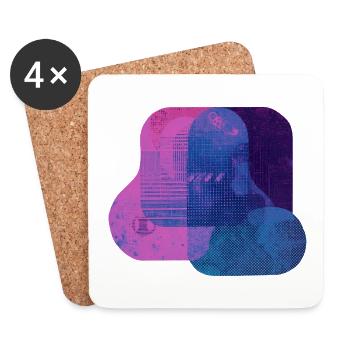 Abstract Tech Layers — Blue & Pink Digital Art - Coasters (set of 4) - white - Front