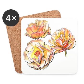 Three Yellow Pink Rose Blossoms Colour Pencil Draw - Coasters (set of 4) - white - Front