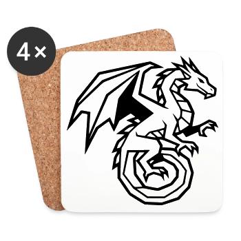 Mächtiger Drache | Schwarzes Tribal Tattoo - Untersetzer (4er-Set) - Weiß - Vorne