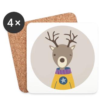Deer Circle Hunter Kids Forest Autumn Christmas - Coasters (set of 4) - white - Front