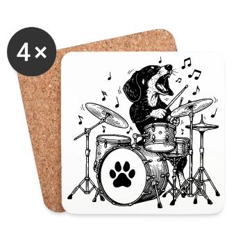 Teckel musical Drummer Art - Dessous de verre (lot de 4) - blanc - Devant