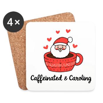 Caffeinated & Caroling Santa in Tasse mit Herzen - Untersetzer (4er-Set) - Weiß - Vorne