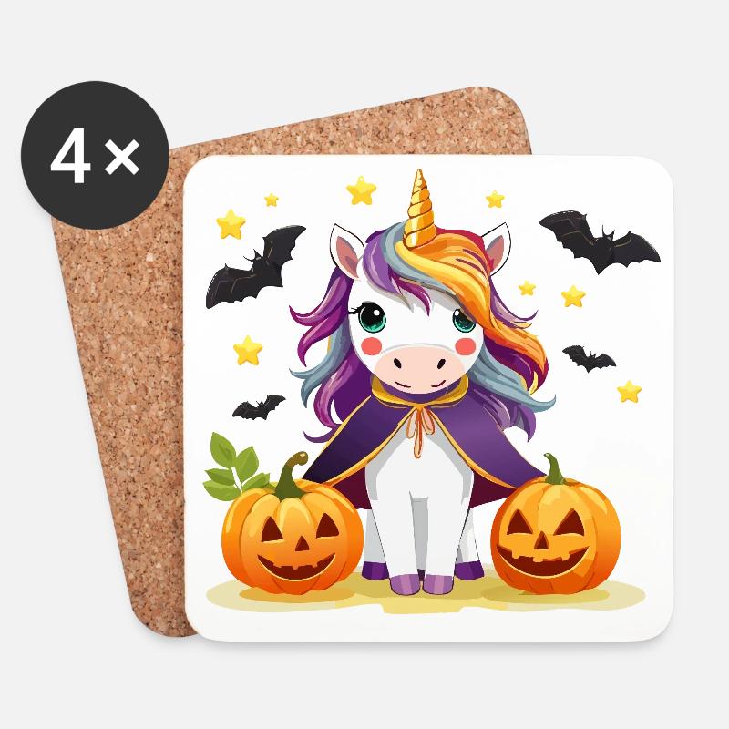 Halloween Einhorn mit Zaubercape - Untersetzer (4er-Set) - Weiß