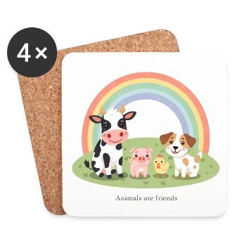 Animals Are Friends Pastell Farm Bauernhof Design - Untersetzer (4er-Set) - Weiß - Vorne