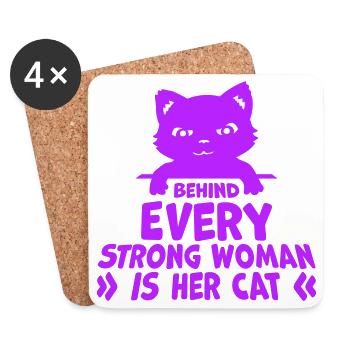 Behind Every Strong Woman Is Her Cat Spruch Katze - Untersetzer (4er-Set) - Weiß - Vorne