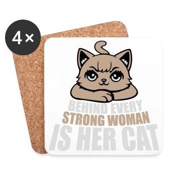 Behind Every Strong Woman Is Her Cat Spruch Katze - Untersetzer (4er-Set) - Weiß - Vorne