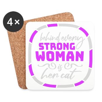 Derrière chaque femme forte se trouve son chat Spruch Katze - Dessous de verre (lot de 4) - blanc - Devant