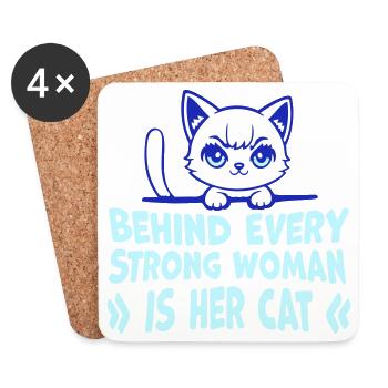 Derrière chaque femme forte se trouve son chat Spruch Katze - Dessous de verre (lot de 4) - blanc - Devant
