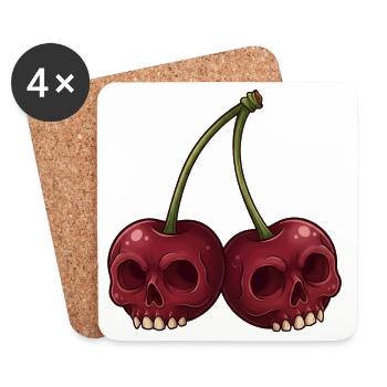 Dessin animé crâne cerises - Dessous de verre (lot de 4) - blanc - Devant