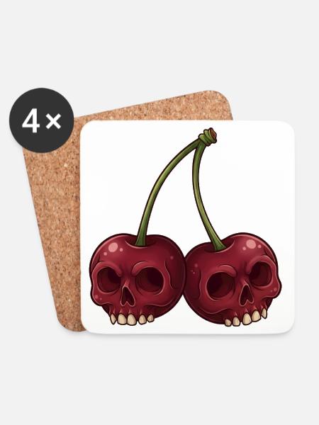Cartoon Totenkopfschädel Kirschen - Untersetzer (4er-Set) - Weiß