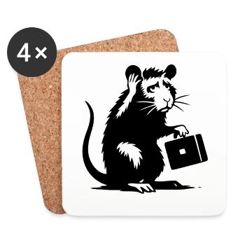 Rat avec mallette - Dessous de verre (lot de 4) - blanc - Devant