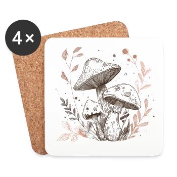 champignon, ramasseur de champignons, cueillette - Dessous de verre (lot de 4) - blanc - Devant
