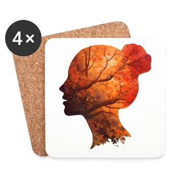Herbst Silhouette Frau – Elegantes Portrait - Untersetzer (4er-Set) - Weiß - Vorne