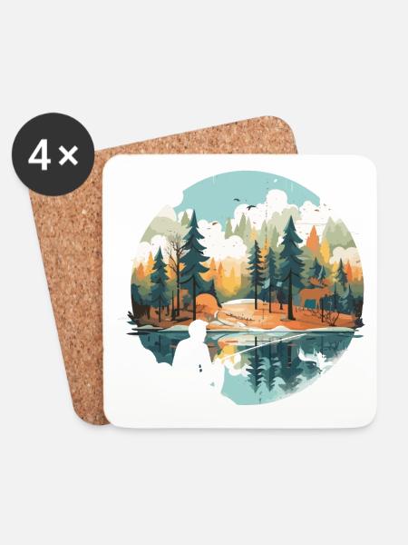 Angeln in der Wildnis – Vintage Natur Landschaft D - Untersetzer (4er-Set) - Weiß