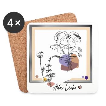 Bilderrahmen mit Blumen - Untersetzer (4er-Set) - Weiß - Vorne