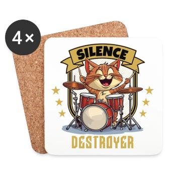 Tambours Tambours Silence Destructeur Chat Drôle - Dessous de verre (lot de 4) - blanc - Devant