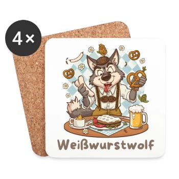 Weißwurstwolf Kochheld Bavarian - Untersetzer (4er-Set) - Weiß - Vorne