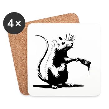 Ratte malt Tropfenfarbe | Eigener Spruch - Untersetzer (4er-Set) - Weiß - Vorne