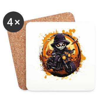 Skeleton Motorcycle Halloween - Coasters (set of 4) - white - Front