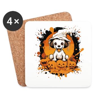 Kleiner Halloween-Puppy mit Kürbissen - Untersetzer (4er-Set) - Weiß - Vorne