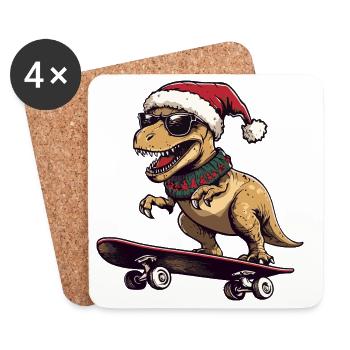 Dinosaurier T-Rex Weihnachten Lustig - Untersetzer (4er-Set) - Weiß - Vorne