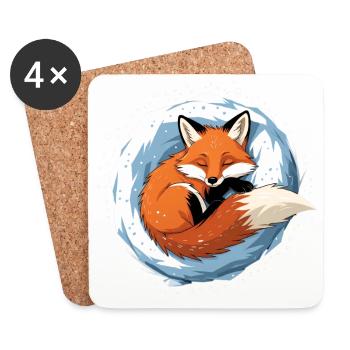 Winterfuchs im Eiskreis - Untersetzer (4er-Set) - Weiß - Vorne