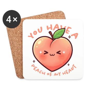 Kawaii Pêche Coeur Salutation Amour - Dessous de verre (lot de 4) - blanc - Devant