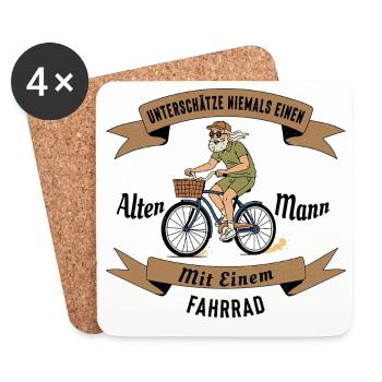 Alten Mann mit Fahrrad , Vintage Design - Untersetzer (4er-Set) - Weiß - Vorne