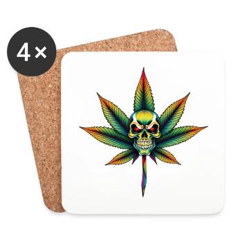 Regenbogen Schädel Cannabis Blatt - Untersetzer (4er-Set) - Weiß - Vorne